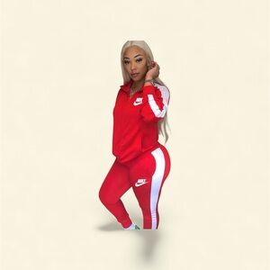 Nike Women's Red and White Track Suit